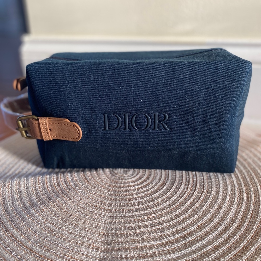 NEW Dior Dark Blue Jean Toiletry Bag with Brown Accents
